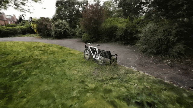 公园自行车场景的连续帧渲染,细节真实一致
