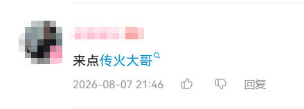 社交媒体评论截图,文字“来点传火大哥°”