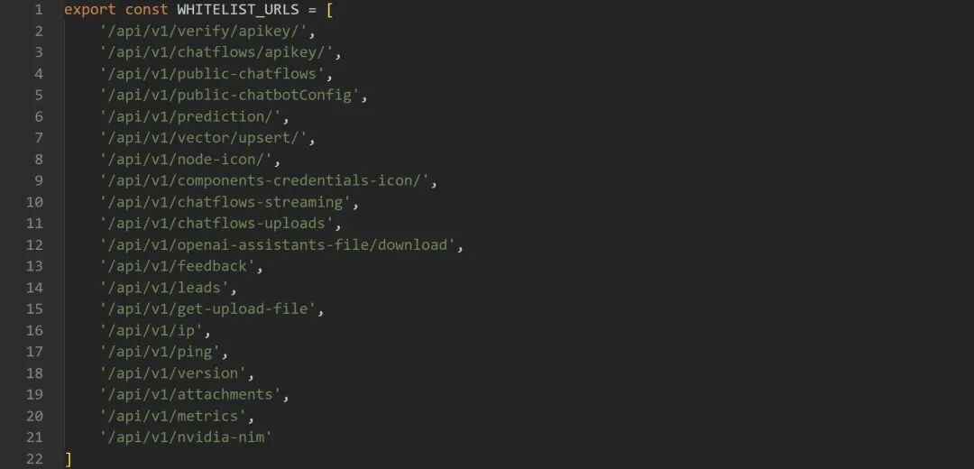 WHITELIST_URLS常量定义代码截图