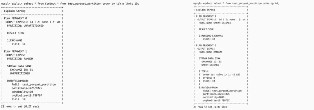 LIMIT导致ORDER BY被删除的执行计划对比