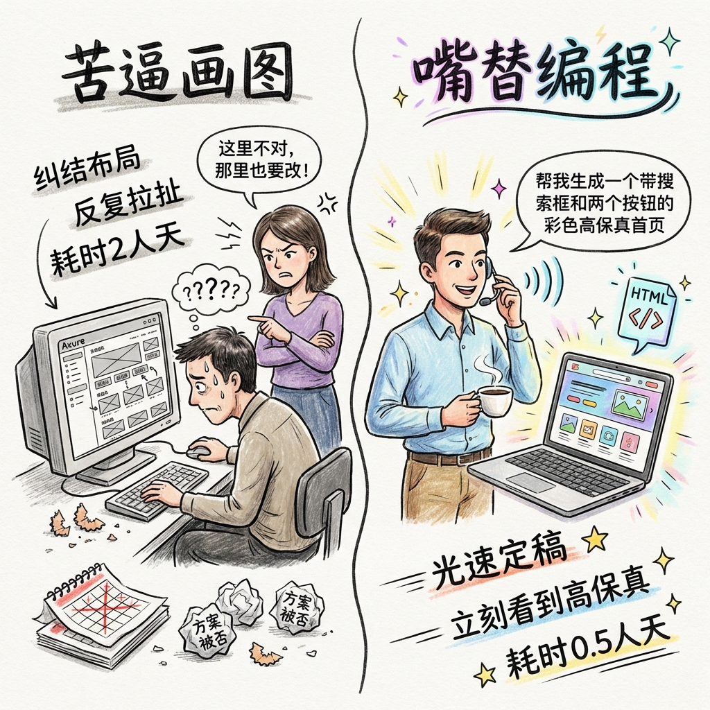 传统画图与AI编程效率对比漫画