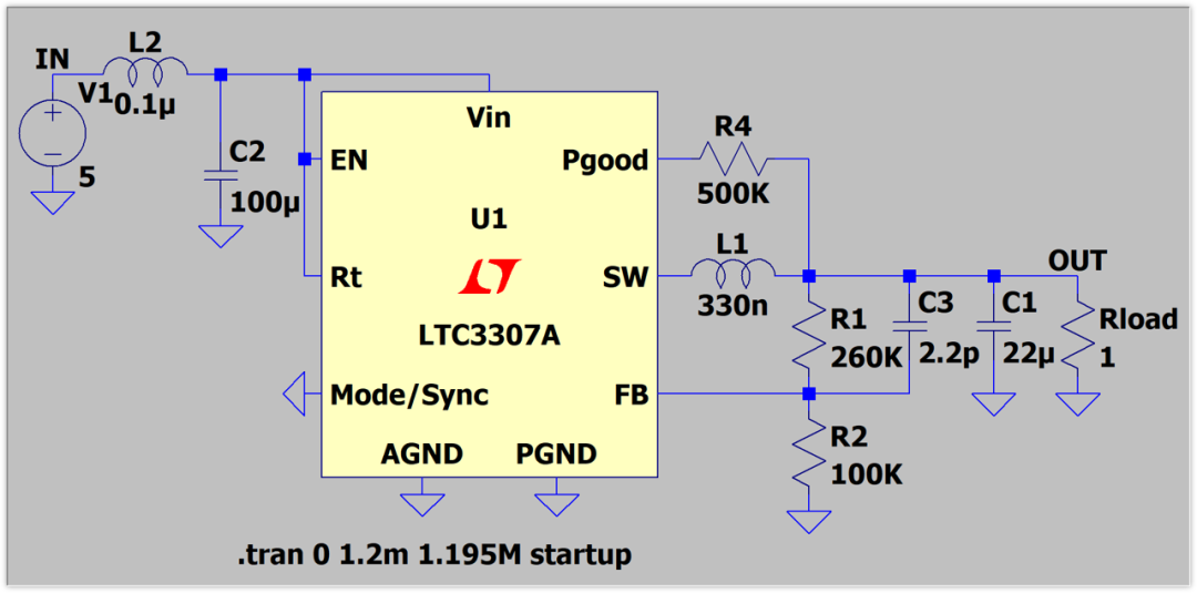 基于LTC3307A的Buck电路仿真原理图