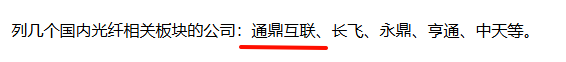 国内主要光纤相关上市公司列举