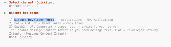 终端提示获取Discord Bot Token的步骤
