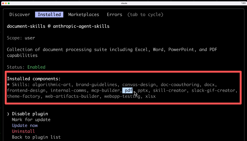 document-skills包含的组件详情