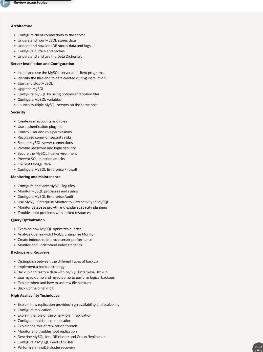 MySQL OCP 1Z0-908 考试大纲思维导图