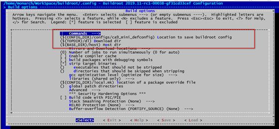 Buildroot Build options 配置界面,包含配置保存路径与下载目录设置
