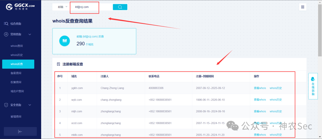 狗狗查询邮箱反查结果列表