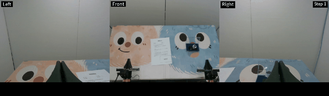 Aloha 盖章定位任务中双臂协作操作步骤