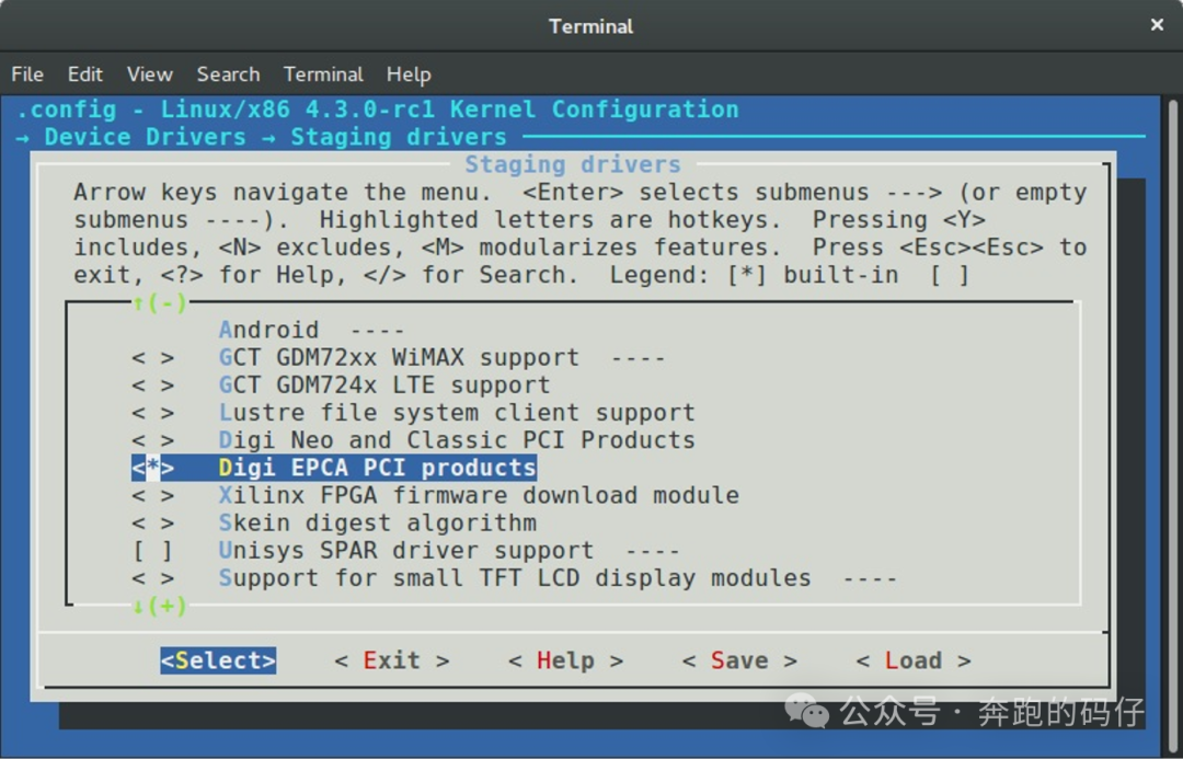内核配置中启用 Staging 驱动