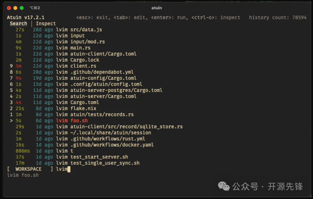 Atuin 搜索结果示例