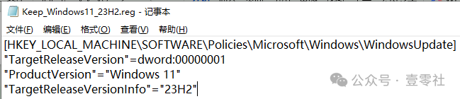 锁定Windows 11版本的注册表脚本内容