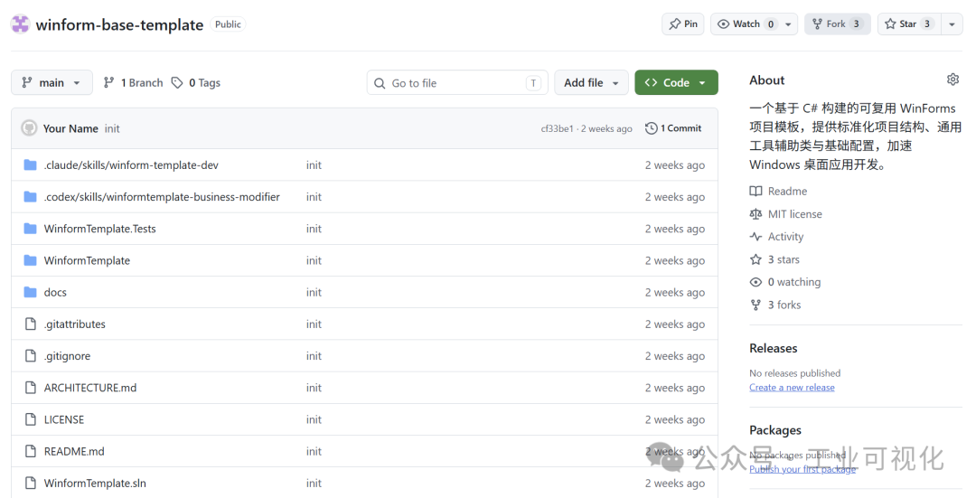 WinformTemplate GitHub 仓库主页截图