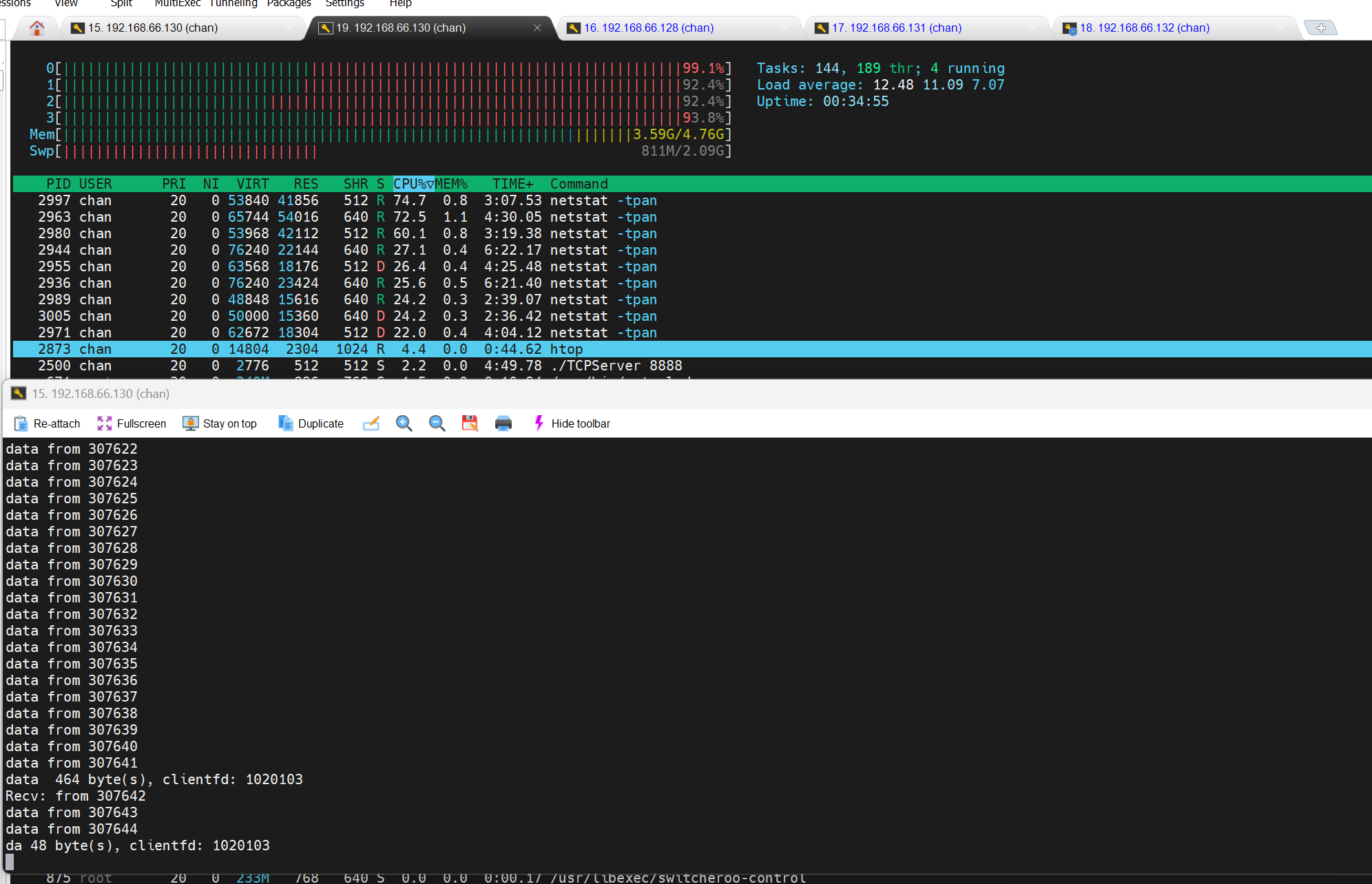 客户端测试程序完成所有连接建立