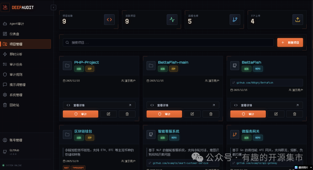 DeepAudit项目管理界面