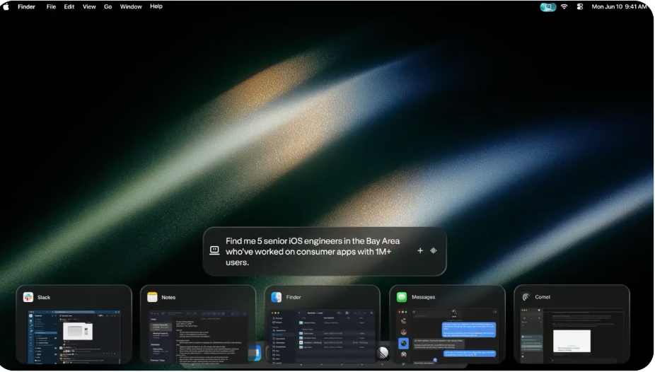 MacOS桌面上的Perplexity搜索与任务调度界面