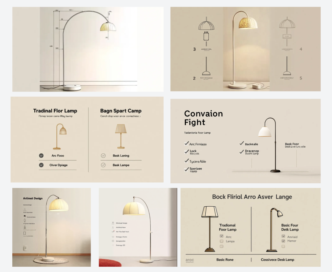 多款落地灯设计对比与结构分解拼图