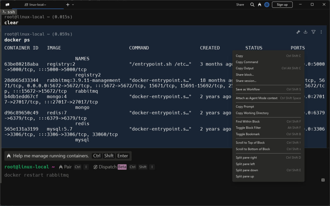 Warp命令块右键菜单功能