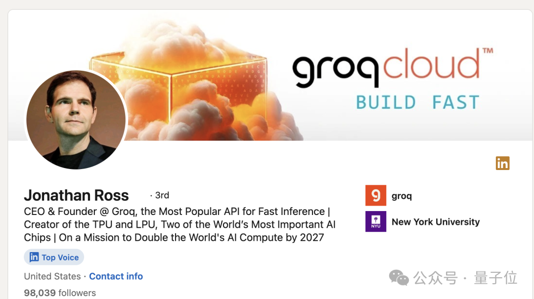 Groq创始人Jonathan Ross的LinkedIn资料页