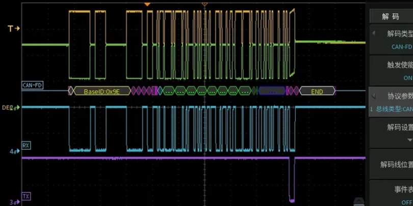 两节点CAN通信波形示例