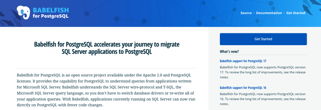 Babelfish for PostgreSQL 官网，介绍其加速 SQL Server 迁移