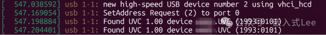 dmesg日志显示发现两个UVC设备