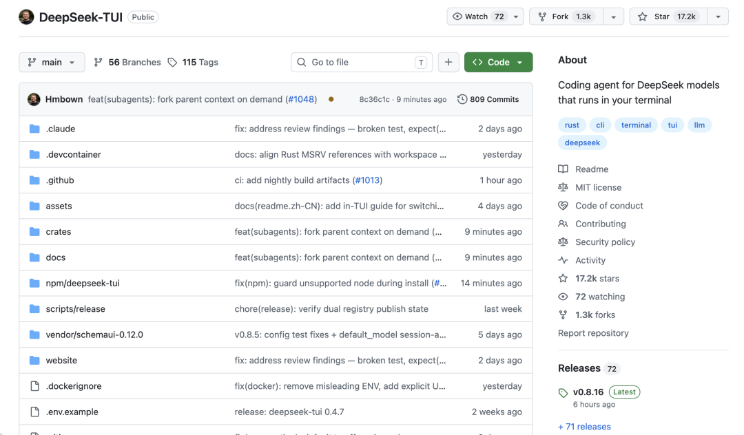 DeepSeek-TUI GitHub仓库页面