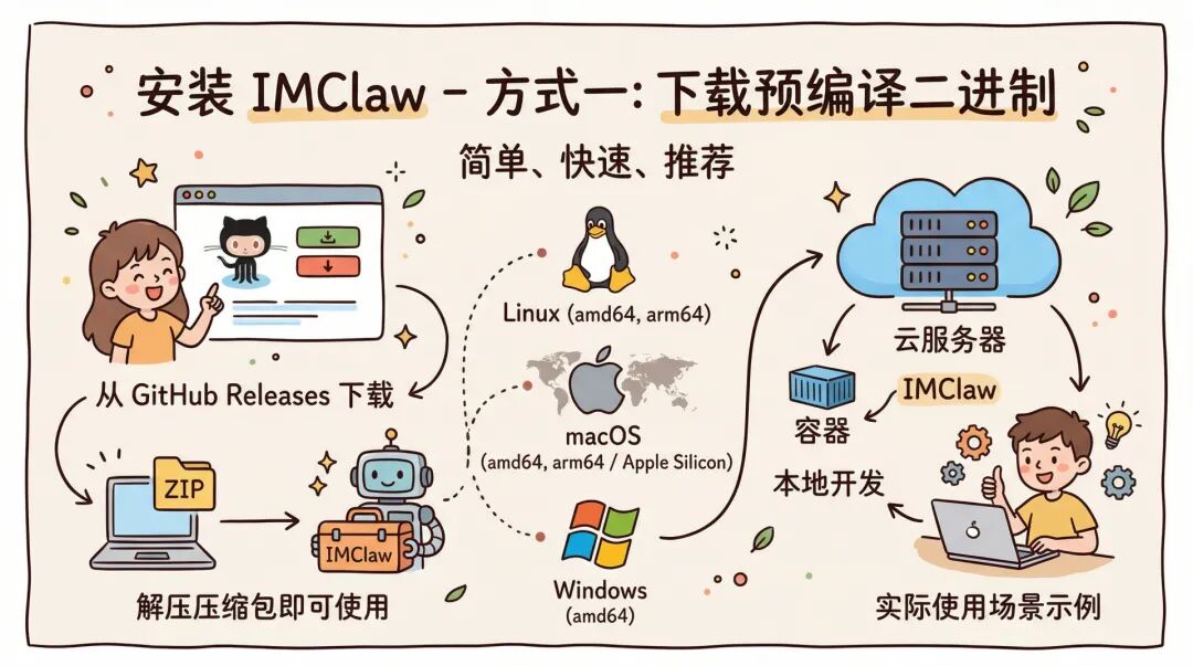 安装 IMClaw - 方式一:下载预编译二进制