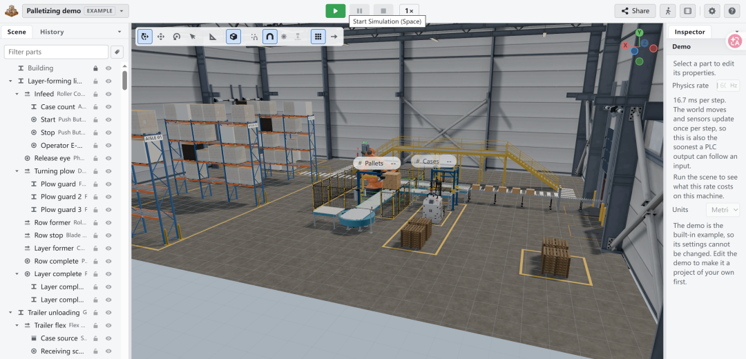Palletizing demo 3D 仿真软件界面