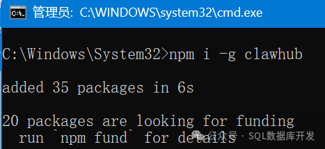 以管理员权限在PowerShell中安装clawhub