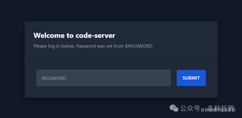 code-server 的 Web 登录界面