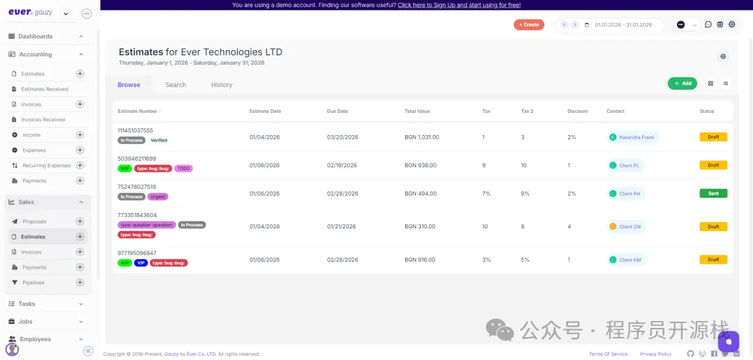 Gauzy 待办事项估算管理