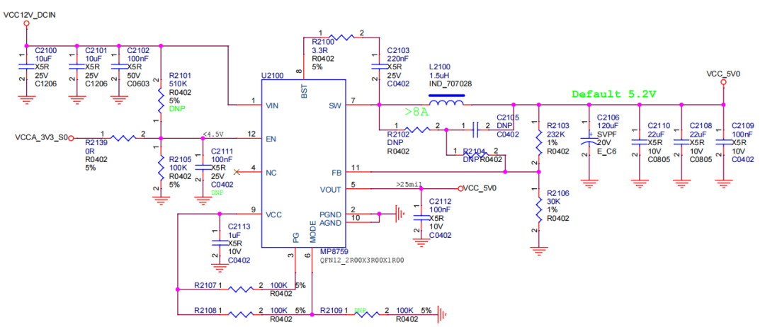 MP8759 12V 转 5.2V 电源电路