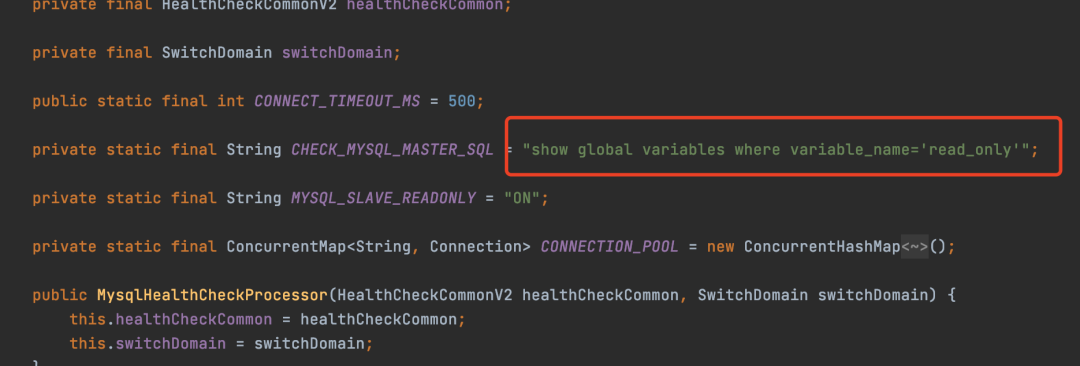 Nacos健康检查处理器中MySQL检查相关的代码片段