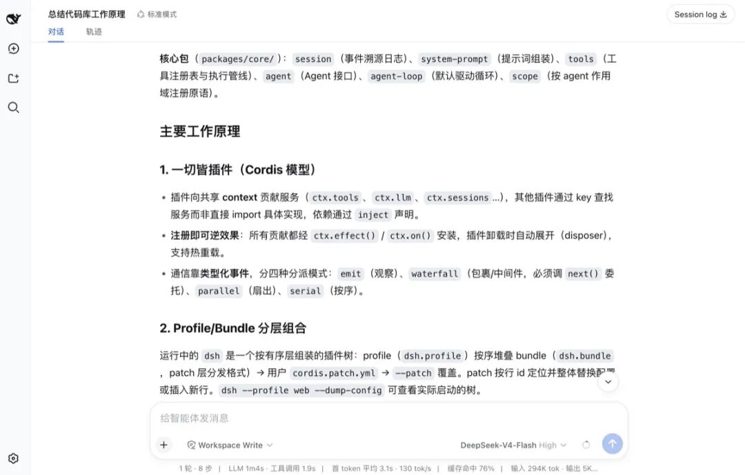 DeepSeek Harness 总结代码库工作原理的输出