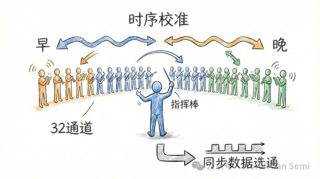 HBM4 32通道时序校准原理示意图