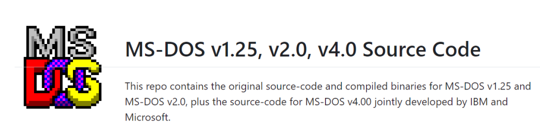 MS-DOS v1.25、v2.0 与 v4.0 源码仓库首页截图