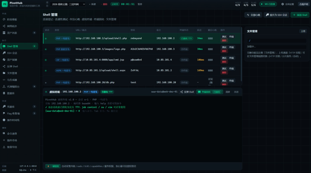 PivotHub Shell管理界面：Webshell会话心跳与虚拟终端