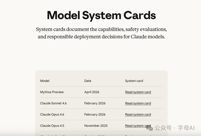 Anthropic模型系统卡网页截图