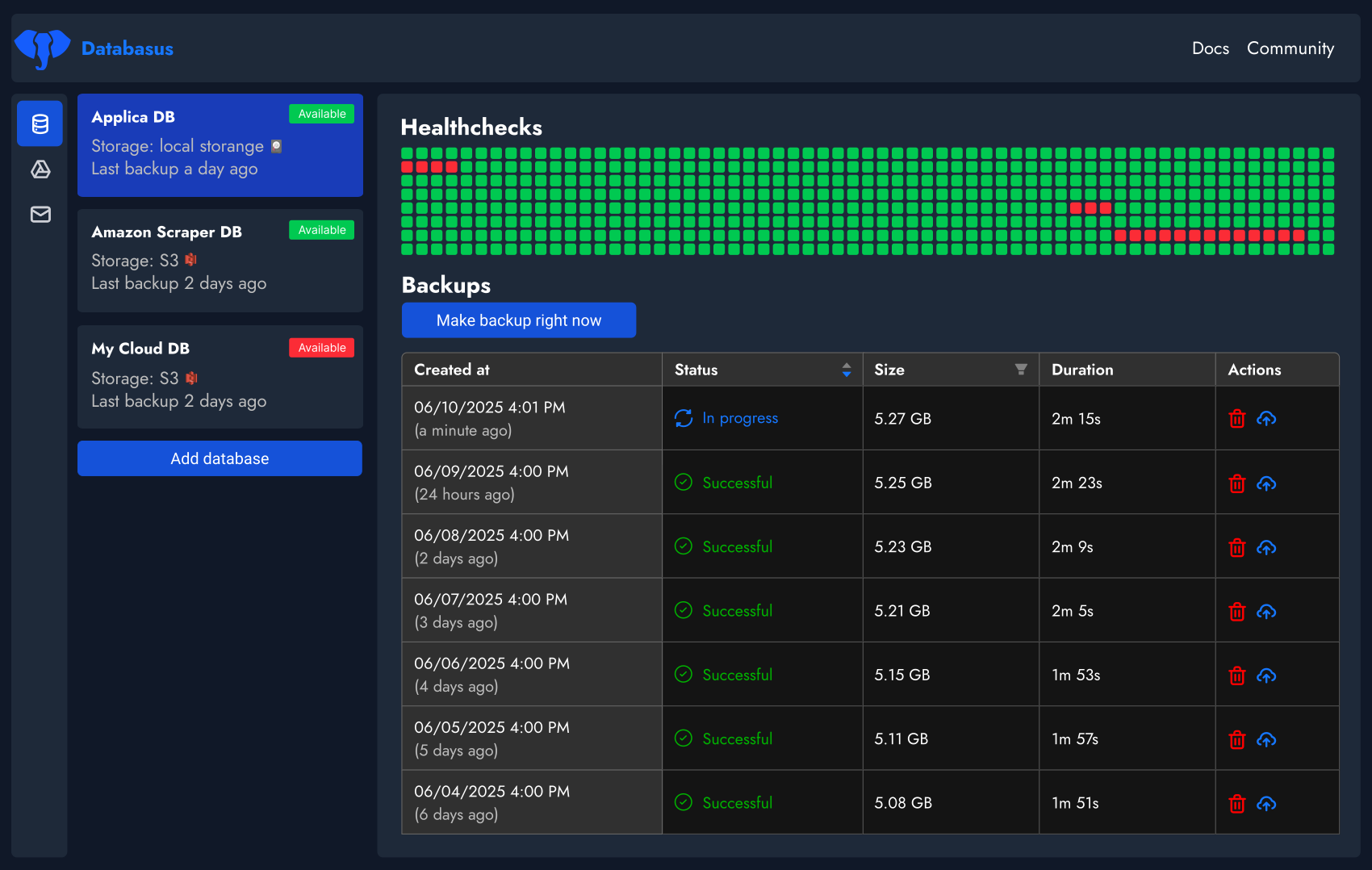 Databasus管理仪表盘界面展示
