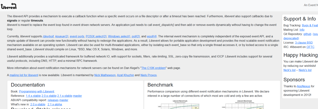 libevent库官网介绍页面截图