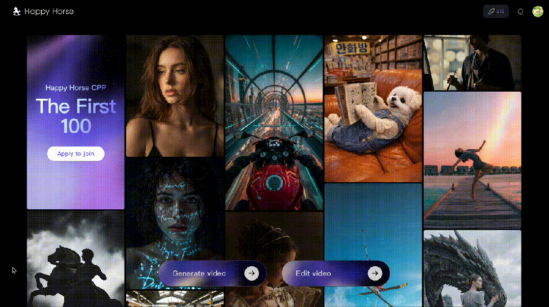 HappyHorse平台视频编辑界面与素材库