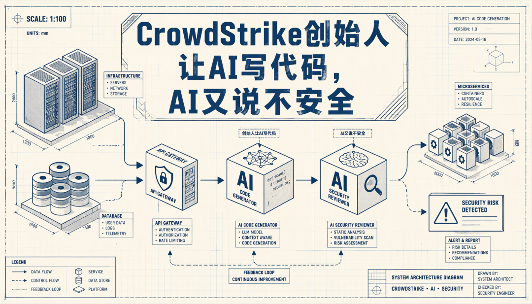 CrowdStrike AI安全系统架构图:AI代码生成与安全审查流程