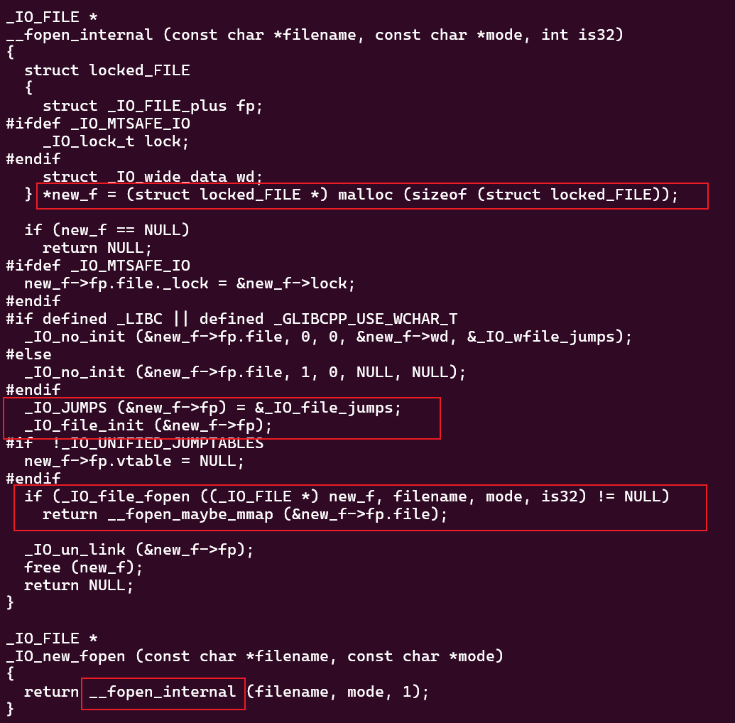__fopen_internal函数源码，包含malloc和初始化