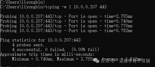 tcping指定超时时间探测结果