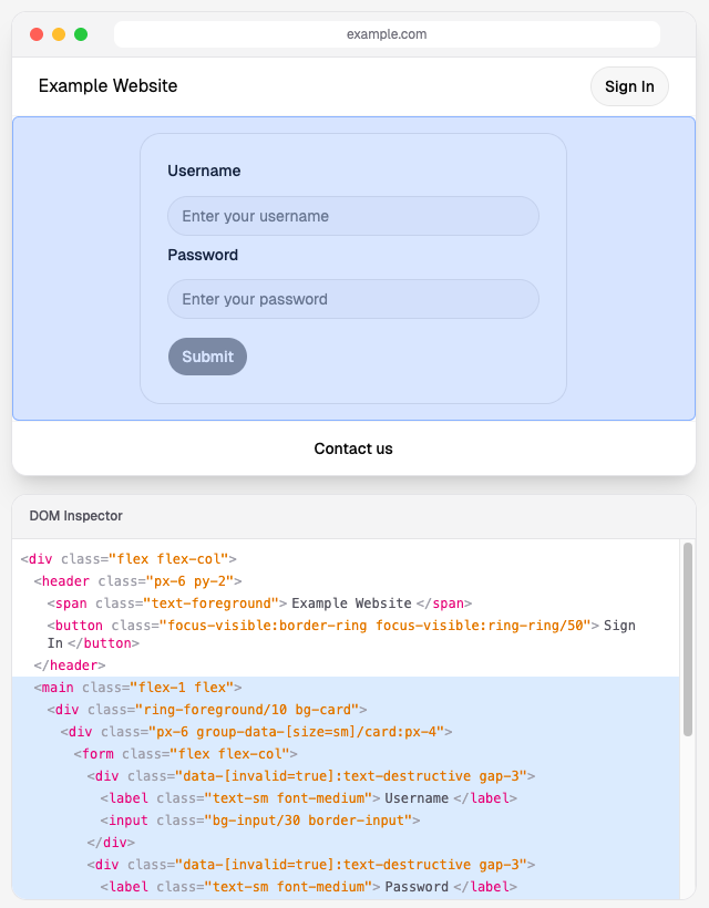 网页登录表单界面及其DOM结构
