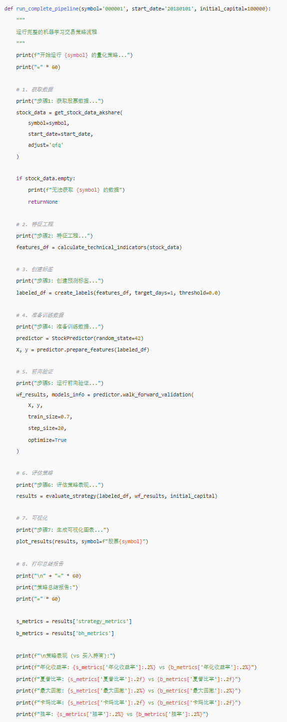 整合数据获取、特征工程、模型训练和验证的完整流程函数