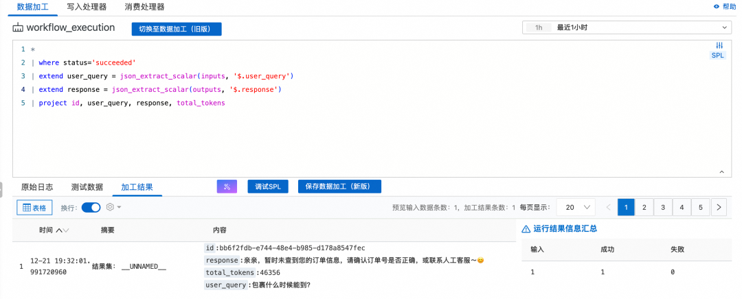 SLS数据加工SQL及运行结果