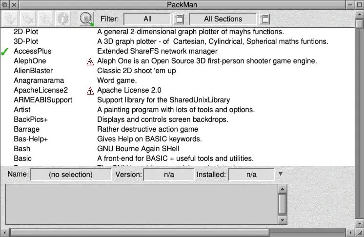 RISC OS软件包管理器PackMan界面