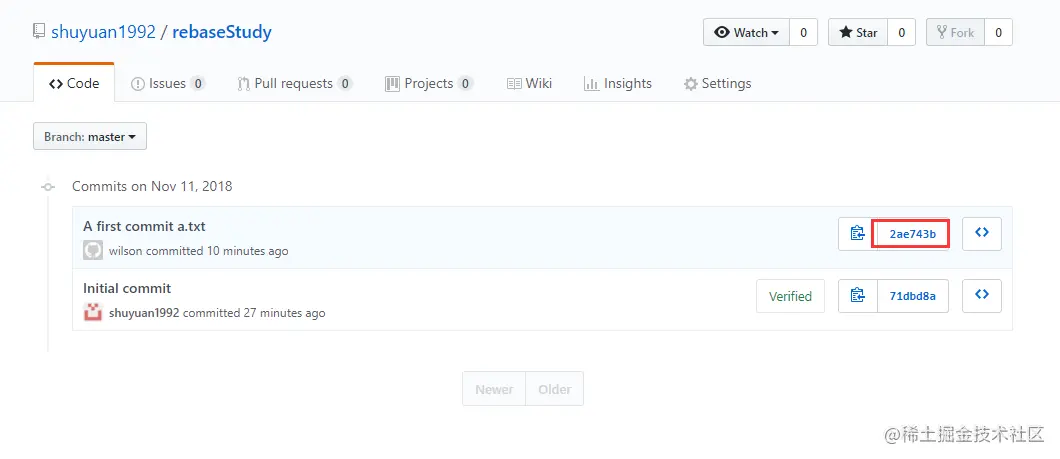 GitHub仓库显示两次提交
